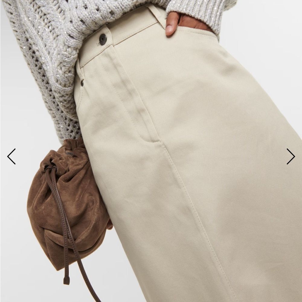 BRUNELLO CUCINELLI | NEW Greige Tan Cotton Denim Midi Skirt Women’s Size 6 - Picture 3 of 16